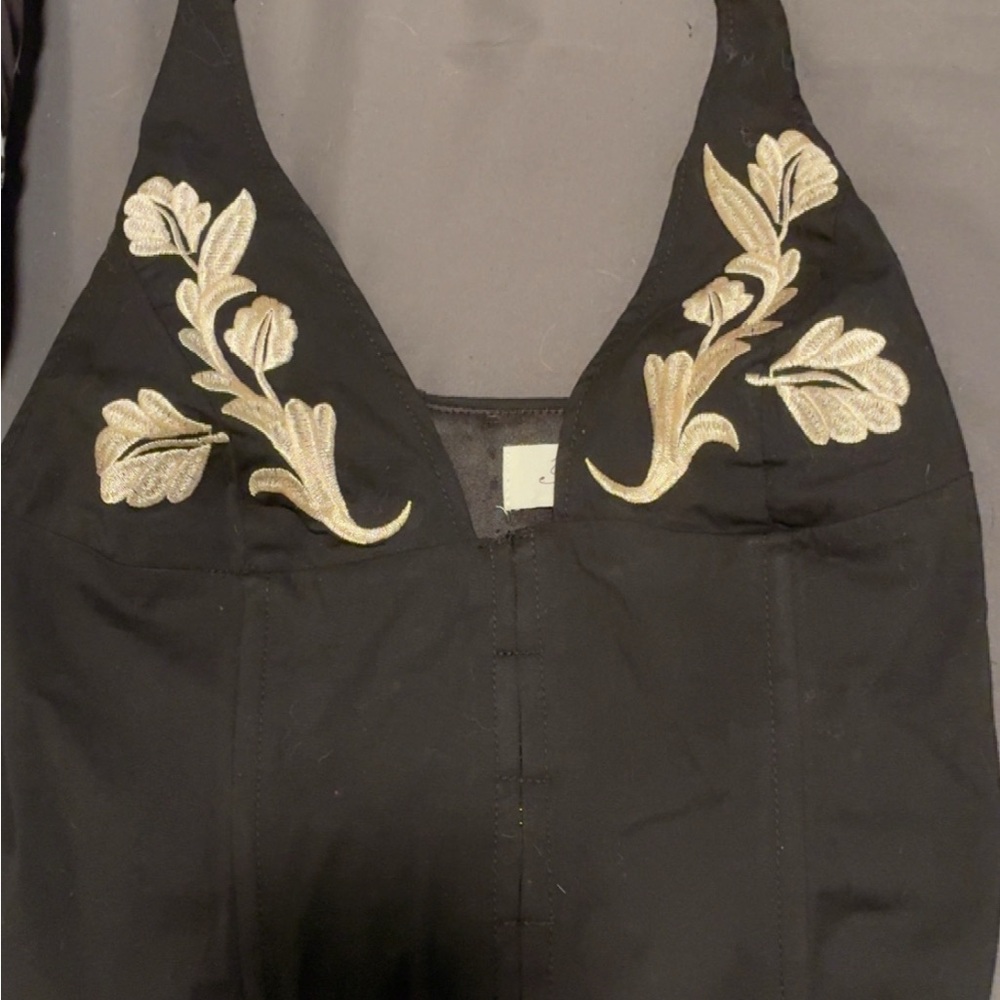 Elegant Black top with white Leaf Embroidery